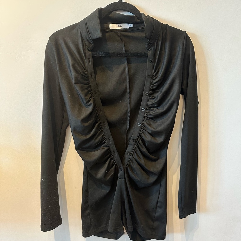 Black Ruched Long Sleeve Romper